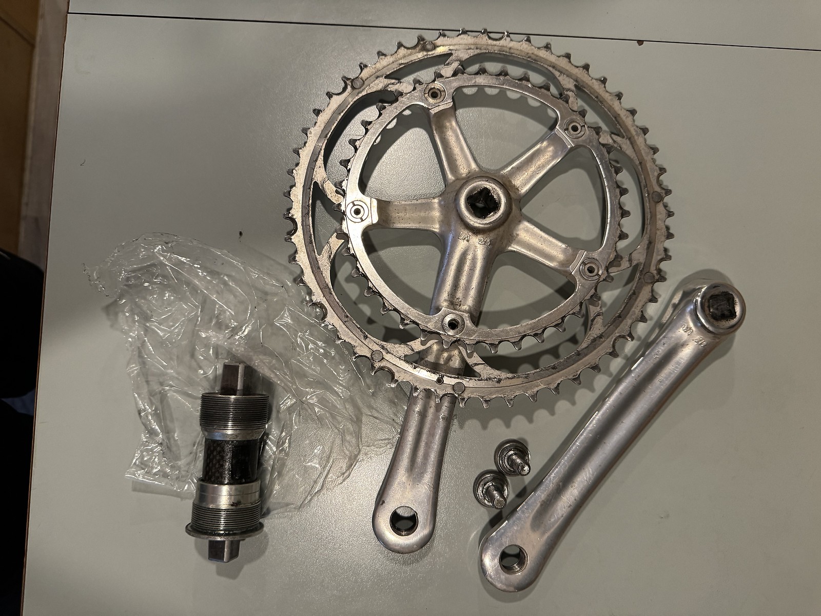 CAMPAGNOLO RECORD CRANKSET DOUBLE 53-39 TOOTH 10 OR 9 SPD. 172.5 MM ARMS, USED!
