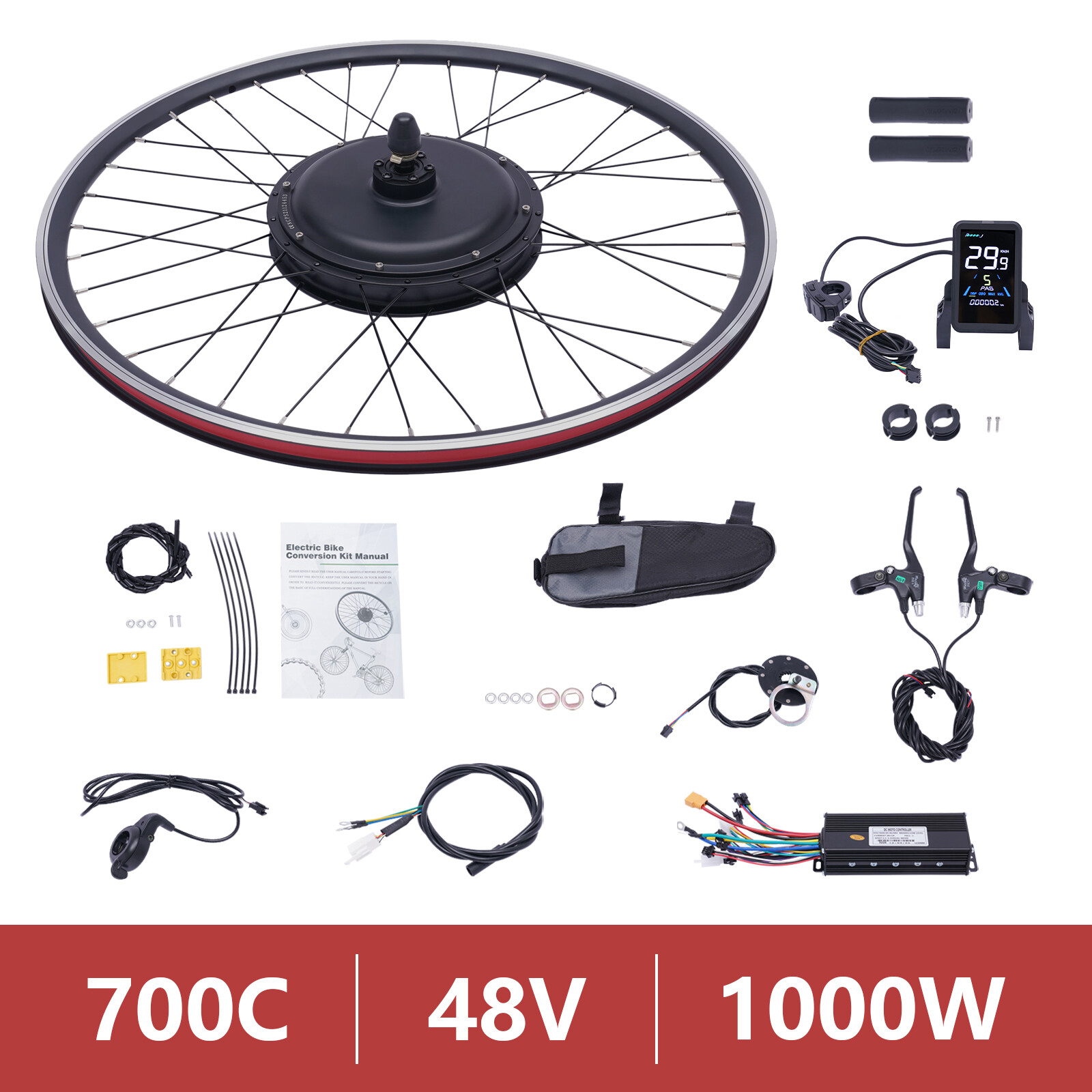 700C 48V 1000W Electric Bicycle Conversion Kit E-Bike Hub Motor Rear Wheel w/LCD