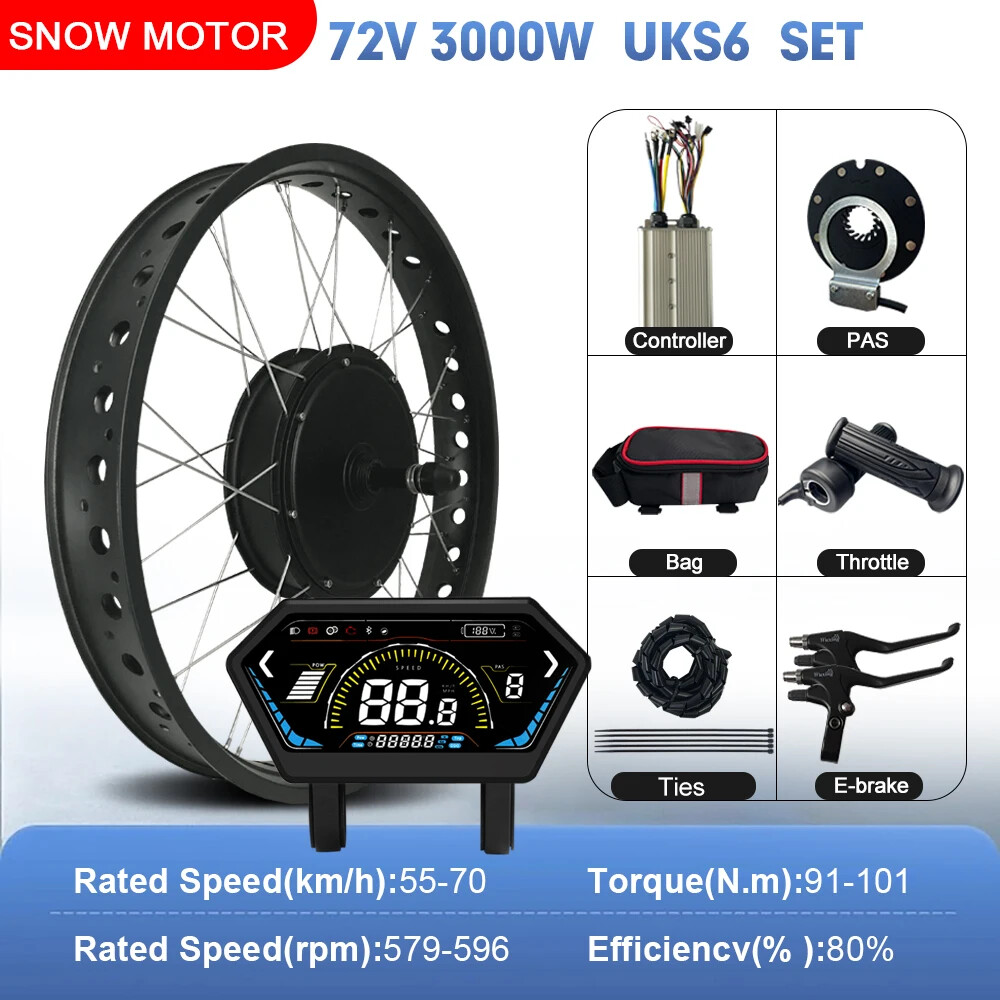72V 3000W 20 24 26×4.0» Snow Ebike Fat Tire Rear Rotate Hub Motor Dropout 170mm