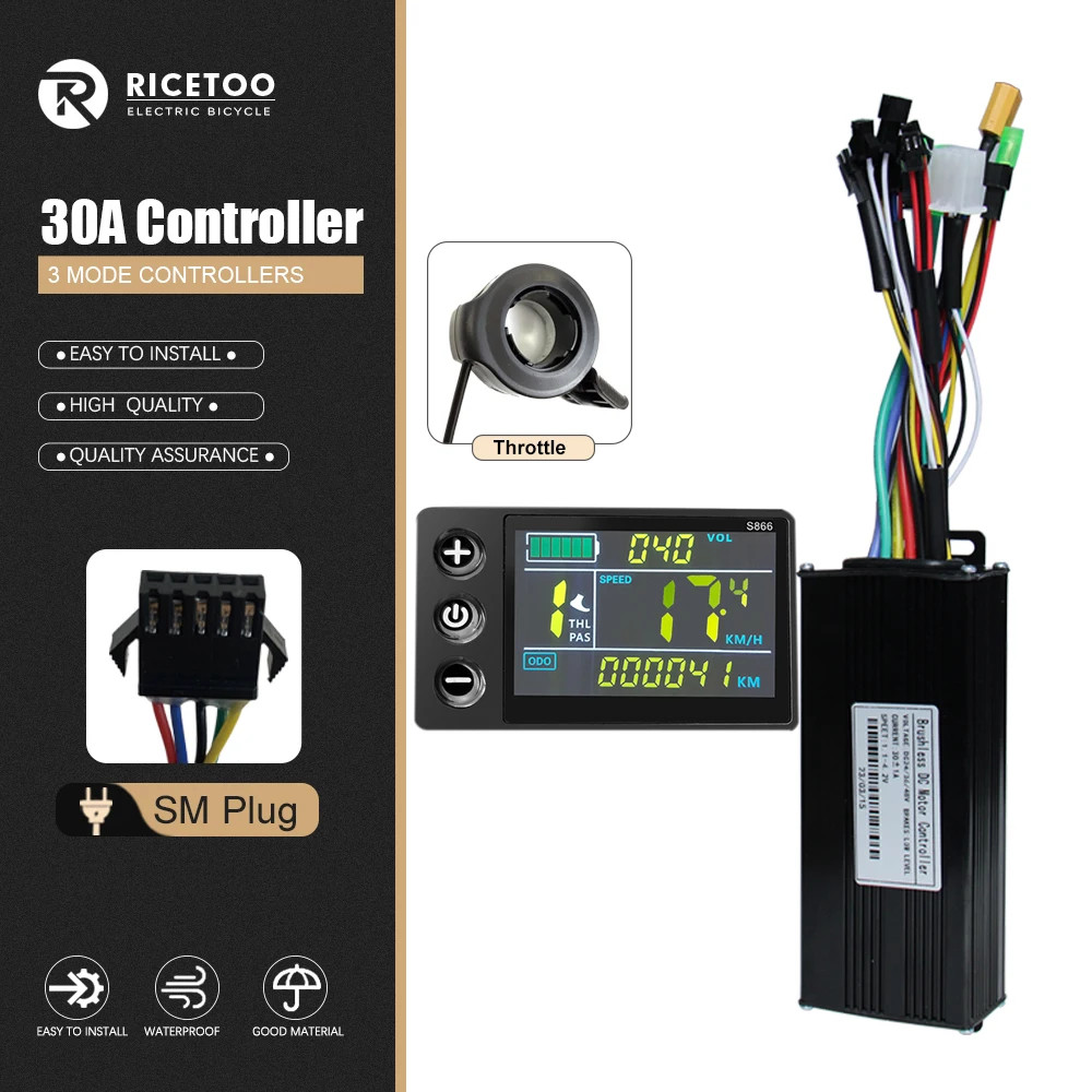 Three-Mode Ebike Controller 17-40A 36/48V 350-1000W S866 LCD Learning Function