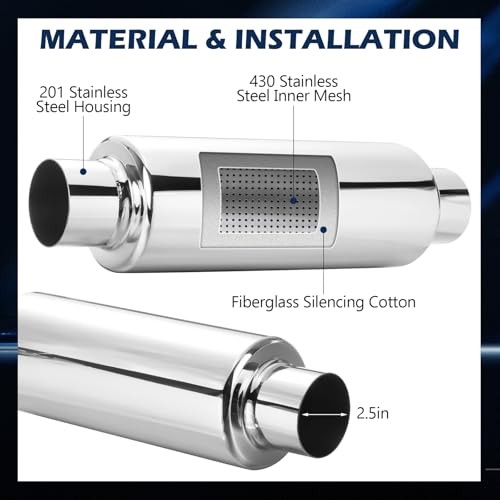 Relaxweex 2 Pcs 2.5″ Inlet Exhaust 2.5″ Inlet 16″ Overall Length Silver