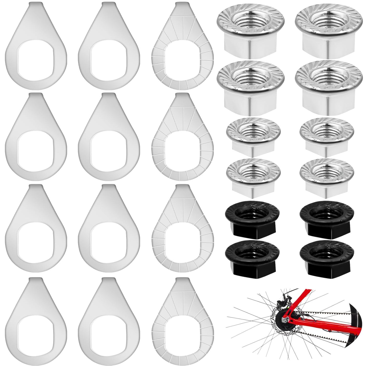 24PCS Bike Axle Nuts & Safety Washers Kit, 3 Sizes M8/M9.5/M10 Bicycle Wheel Hub