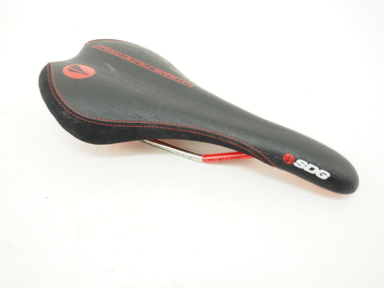 SDG Circuit Bicycle Saddle Black / Red Titanium Hollow Rails 280mm x 135mm