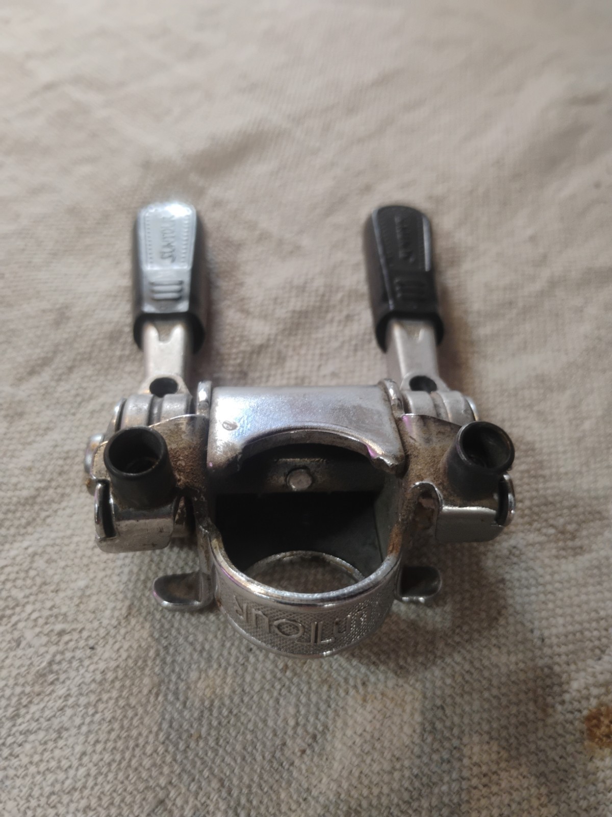 Vintage Suntour Stem Mount Friction Shifter With Black Thumb Grips