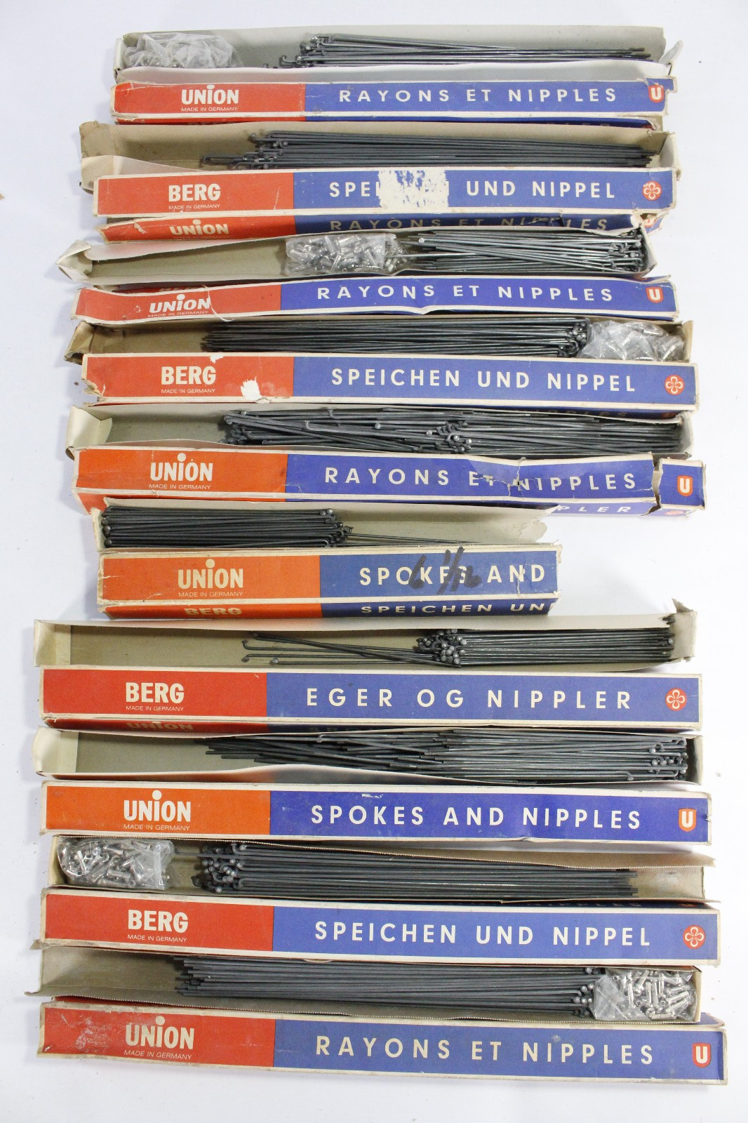 (10) Berg Union Bike Spokes/Nipples Boxes Assorted Sizes NOS 1980s Germany