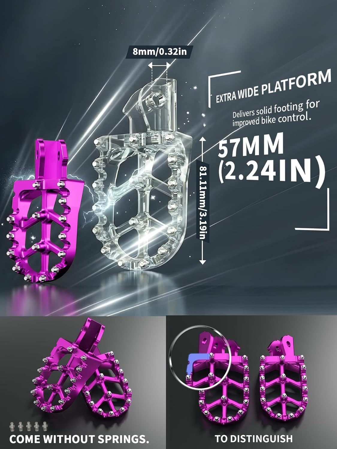 Dirt Bike Pegs,Motorcycle Foot Pegs MX Foot Pedals Rests CNC for Light purple