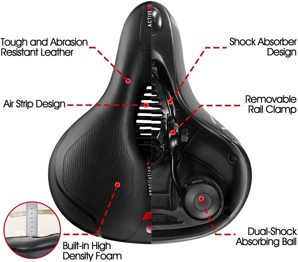 Comfort Bike Seat Memory Foam Padded Bicycle Saddle Dual Shock Absorbing Reflect