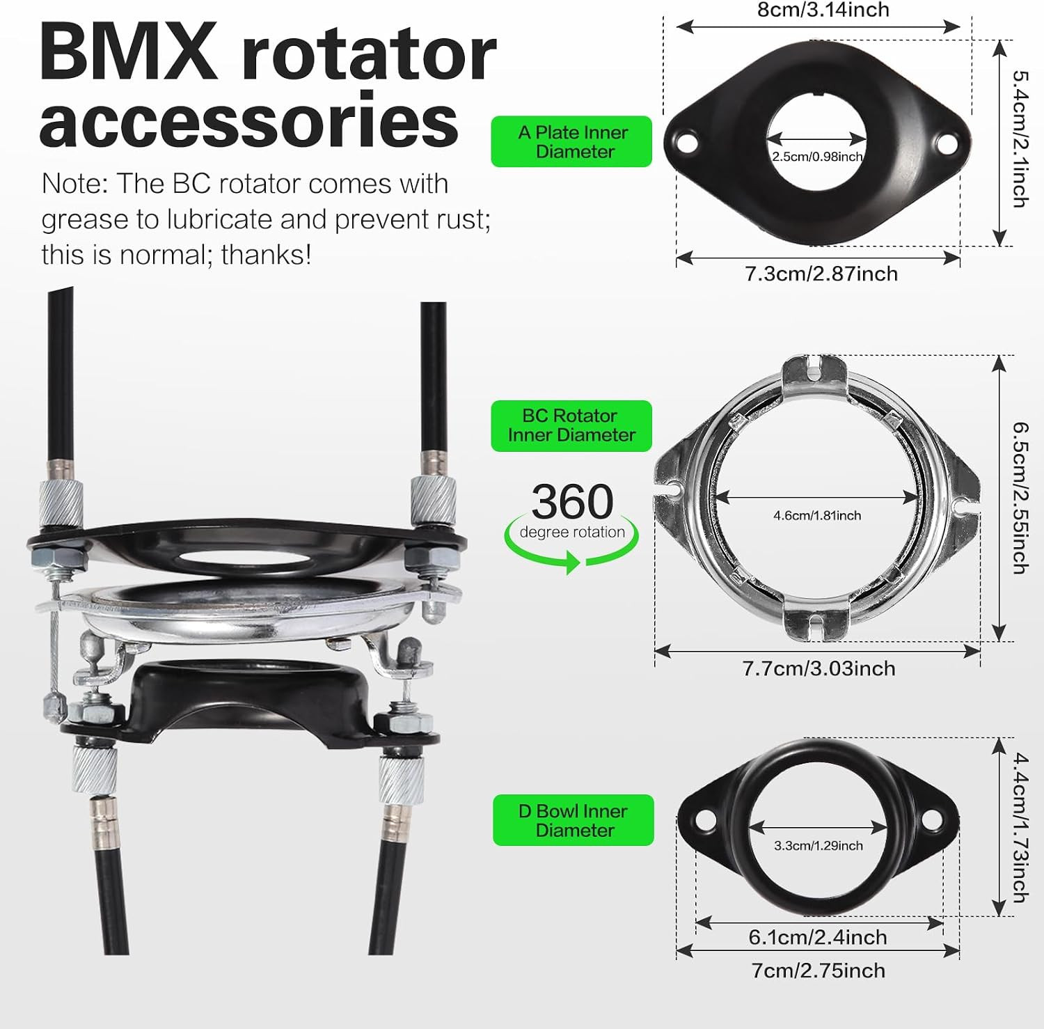 BMX Bike Gyro Brake Cables Front + Rear (Upper + Lower) with Spinner Rotor Full