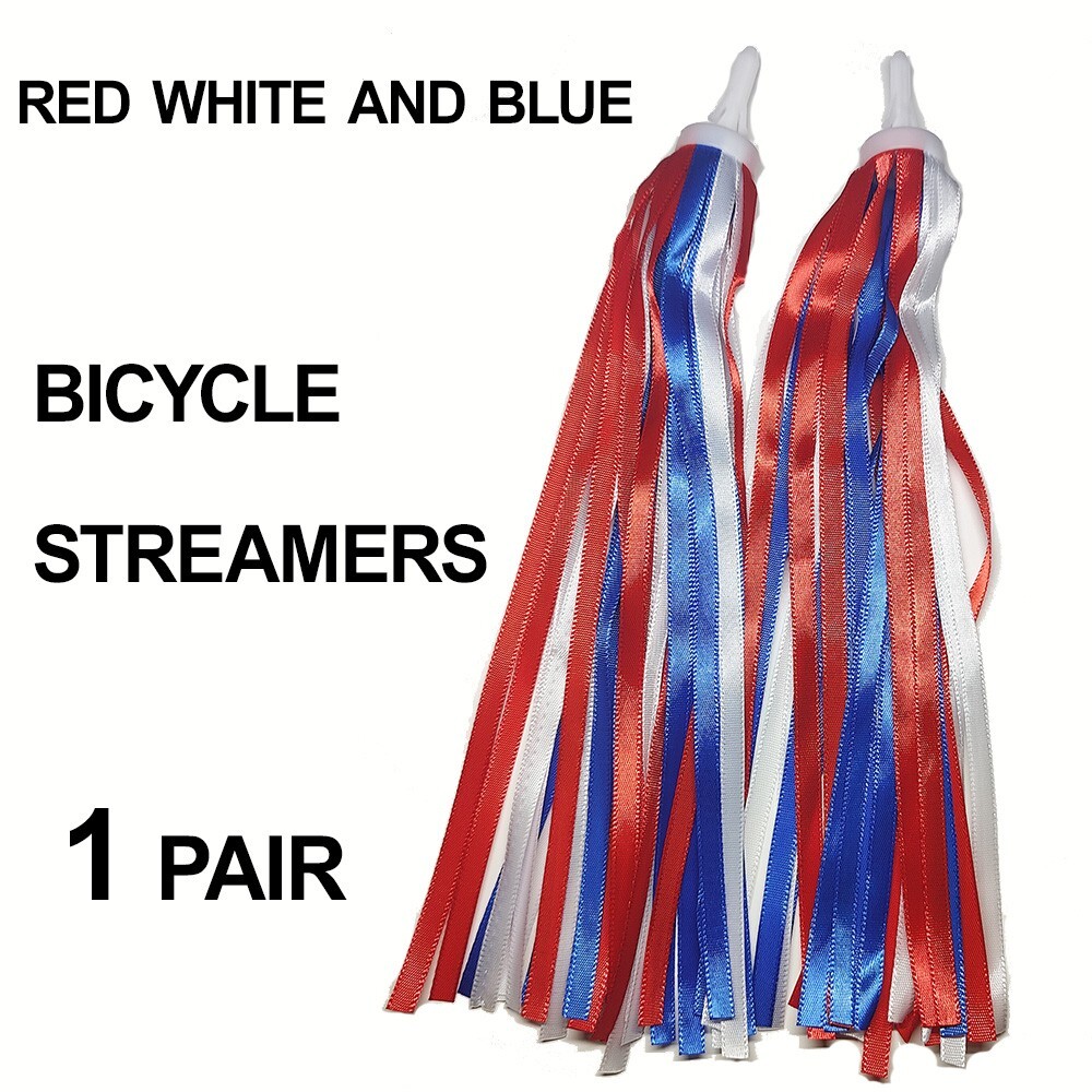 Red, White and Blue Bicycle Handlebar Streamers – 1 Pair – Quality Ribbon Fabric