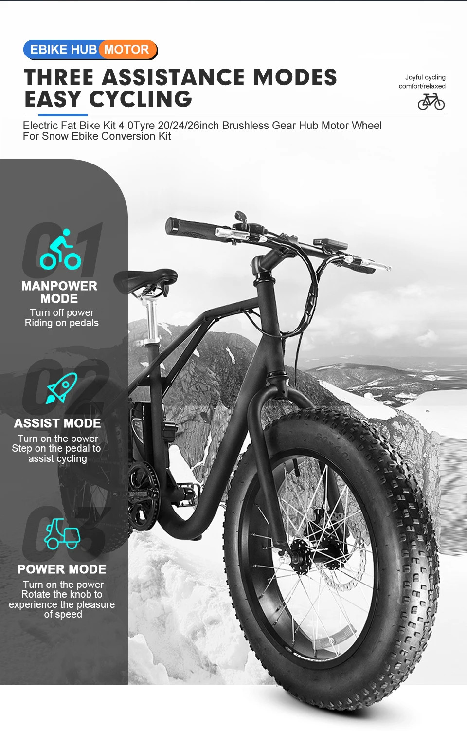 36V/48V 500W Ebike Conversion Kit Fat Tire 4.0 Tyre Front Wheel Hub Motor