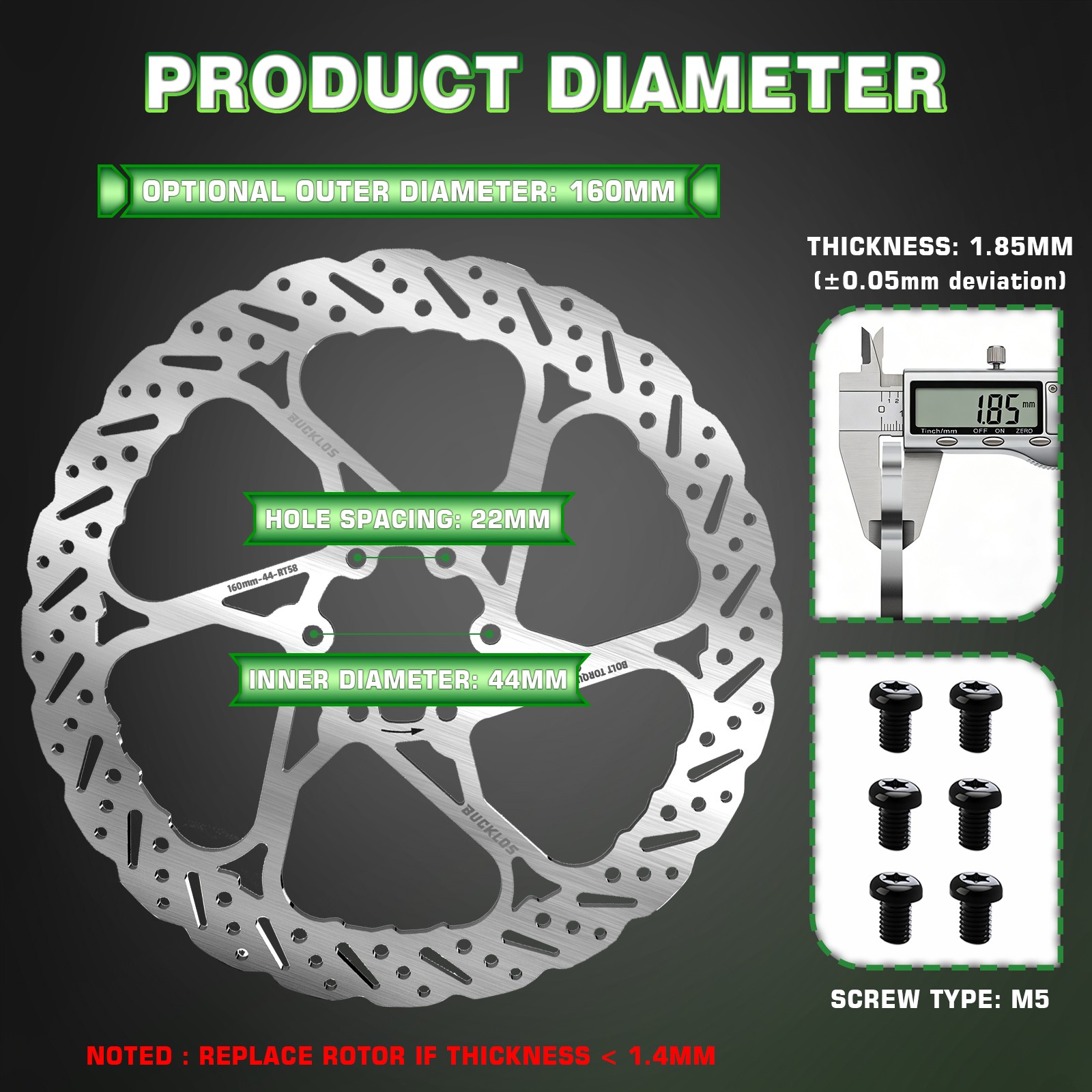 BUCKLOS Brake Rotors Hydraulic 140/160/180/203mm Road Bike 6 Bolts Bike Rotor US