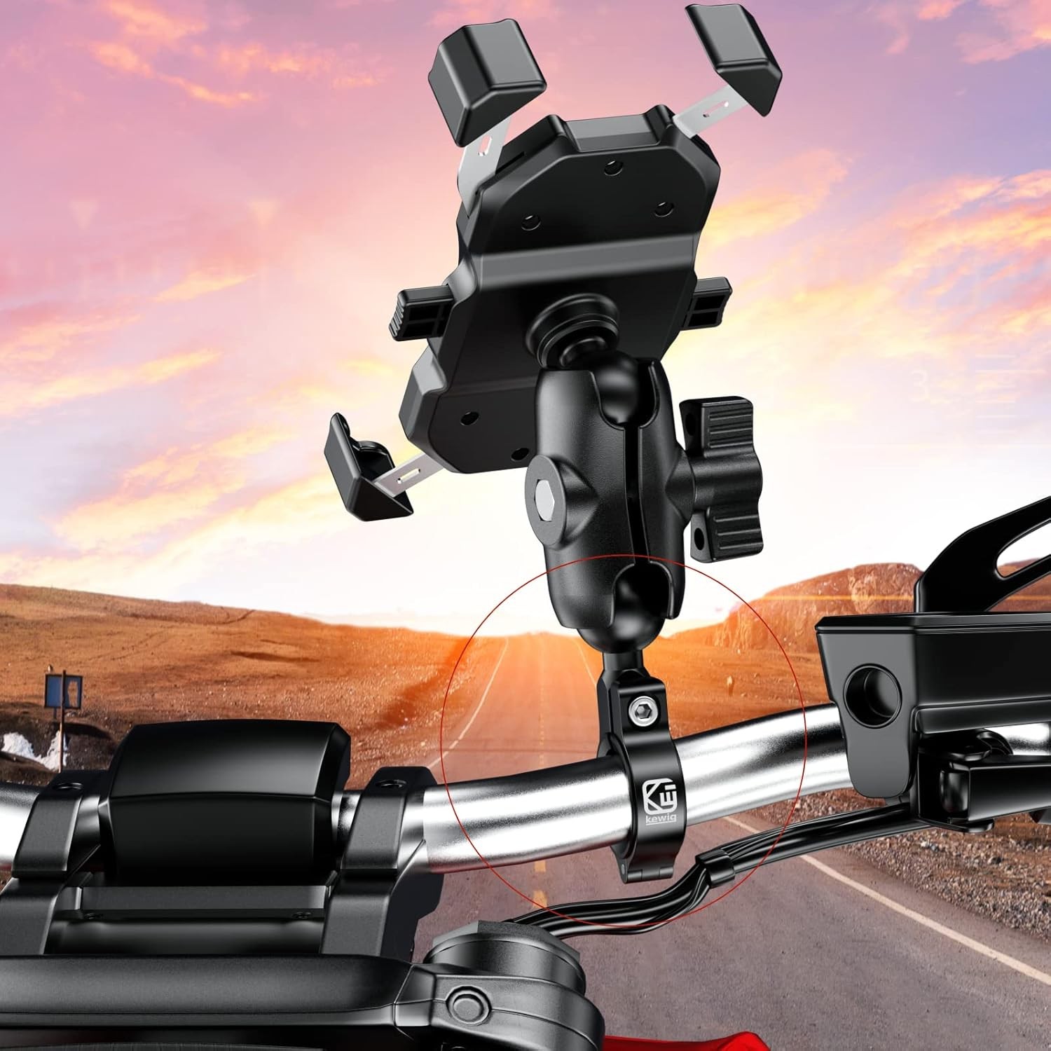 Aluminum Alloy Handlebar Mount Base w/1» TPU Ball for Round Rail Diameter 0.5»
