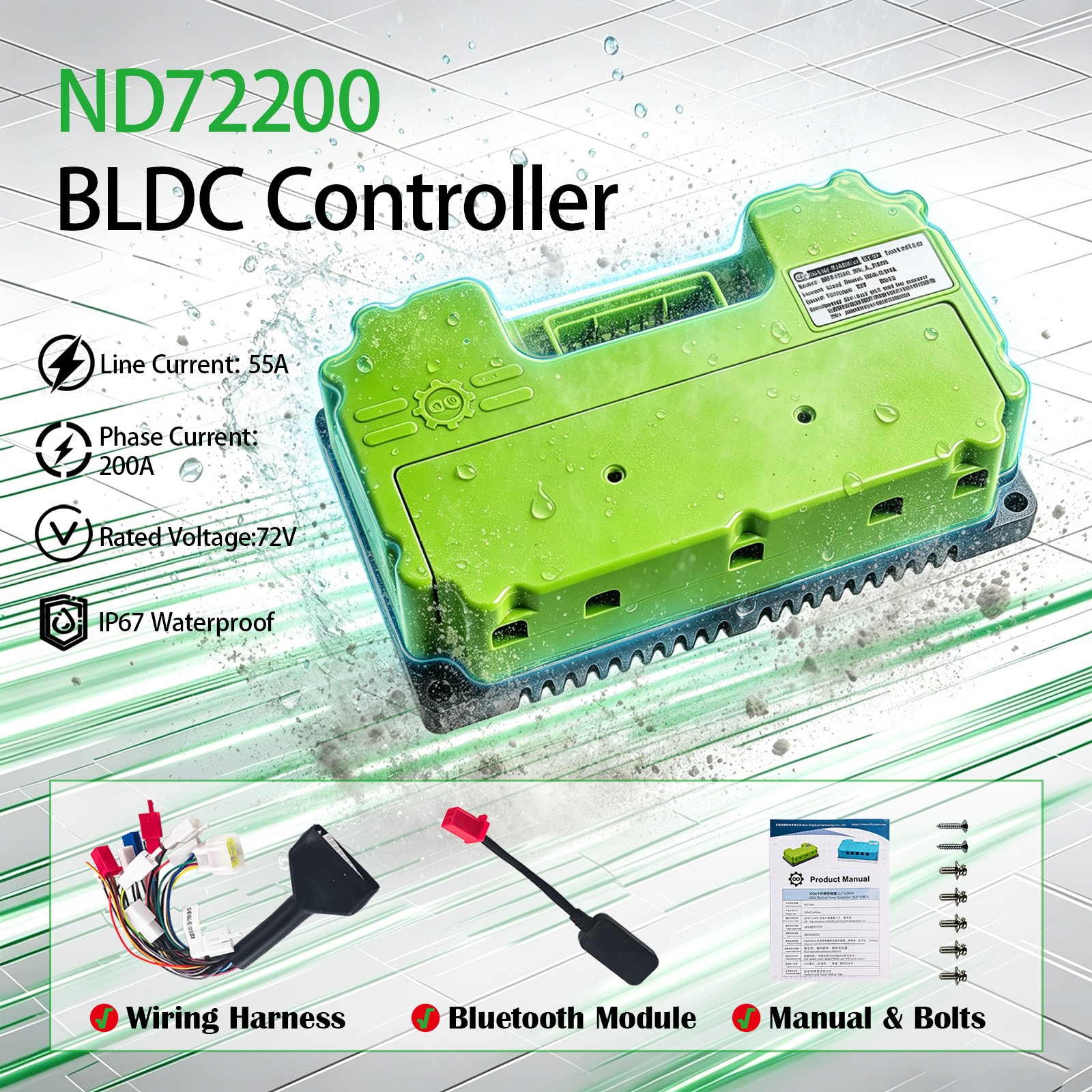 ND72200 48-72V 5000W BLDC Controller Complete Full Wiring Harness Bluetooth