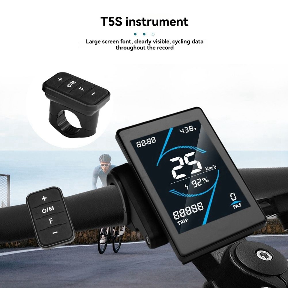 E-Bike Colour T5S LCD Display Power Speed Meter Control Panel 24V-72V SM/WP Plug