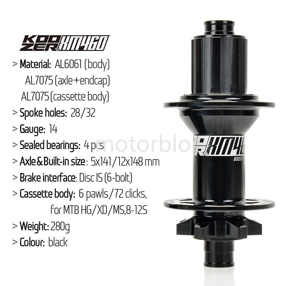 KOOZER XM460 Boost MTB Rear Hub 32H 12x148mm Disc Brake HG for SHIMANO 8-11S