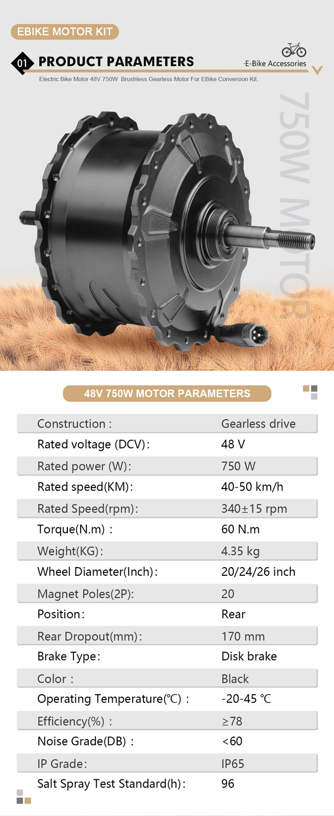 48V 750W 20 24 26in Snow/Beach E-bicycle Fat Tire Rear Rotate Hub Motor Wheel