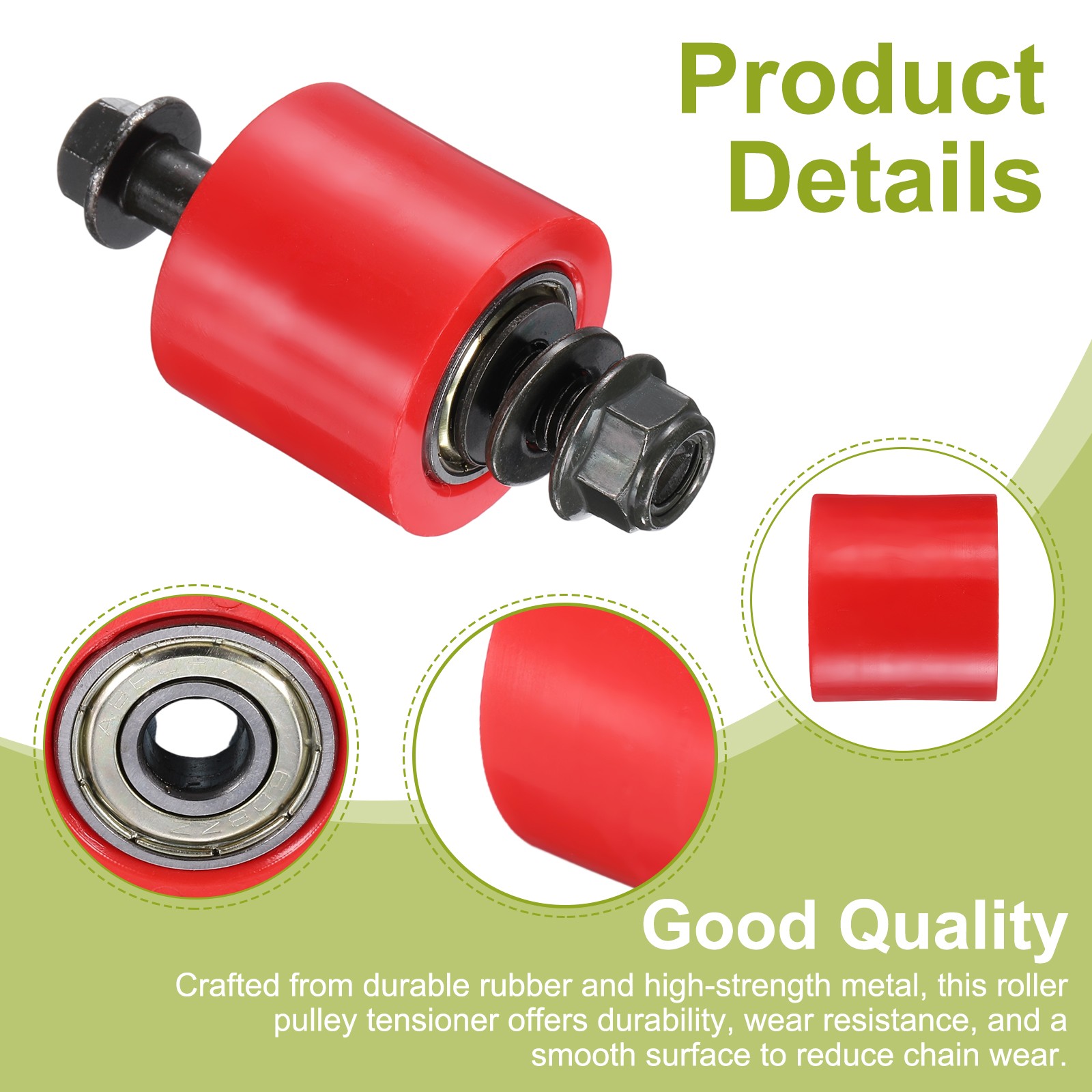 10mm Roller Pulley Tensioner Nylon Cylinder Guide Wheel Set Red