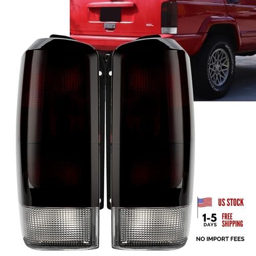 1 Pair Red Smoked Lens Tail Lights Compatible with 97-01 Jeep Cherokee