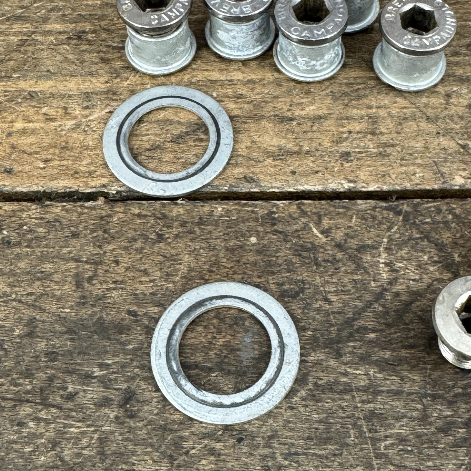 Vintage Campagnolo Triple Chainring Bolts Nuts Washers Kit Silver Drivetrain