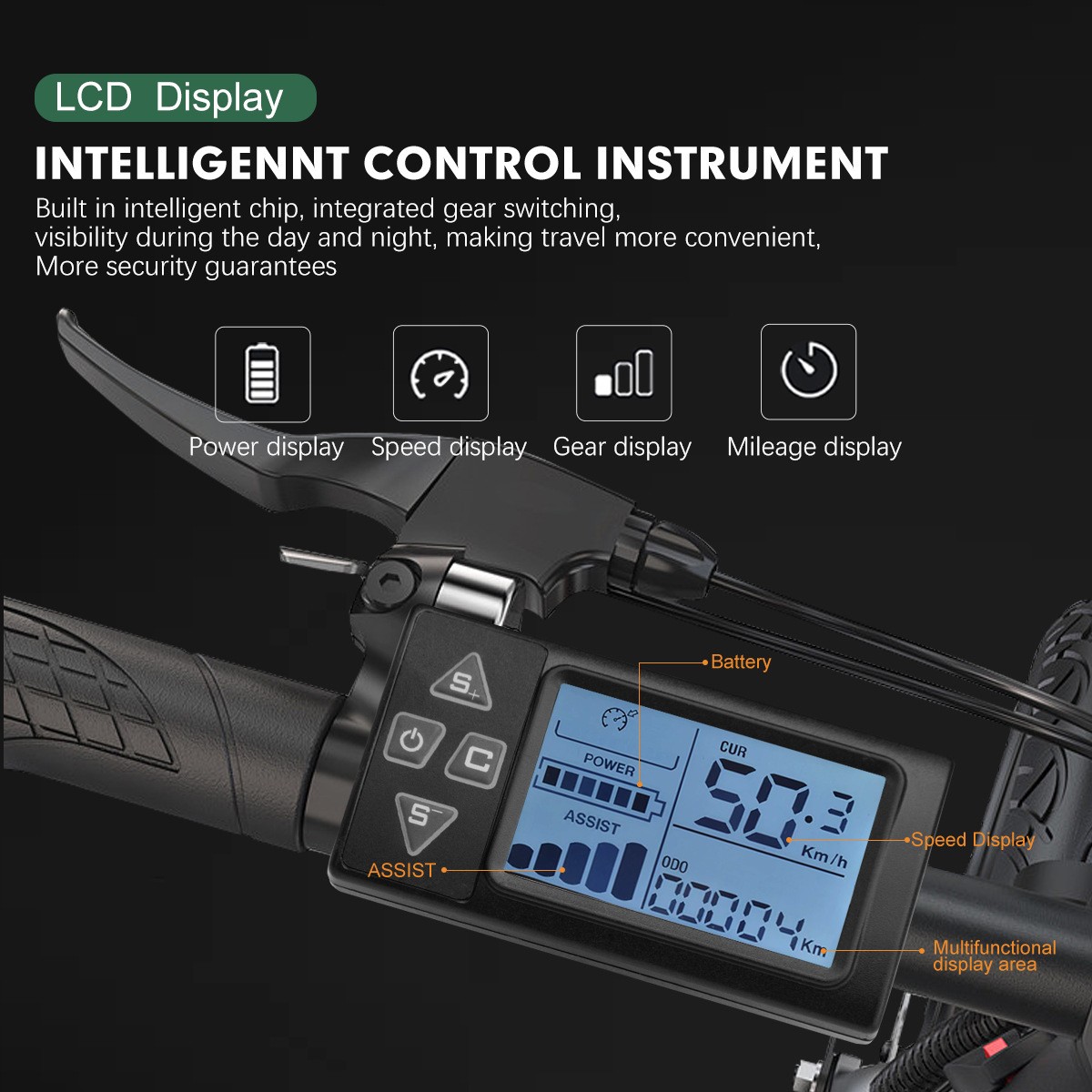 24V/36V/48V E-Bike S861 LCD Meter SM Waterproof plug Battery&Speed Display