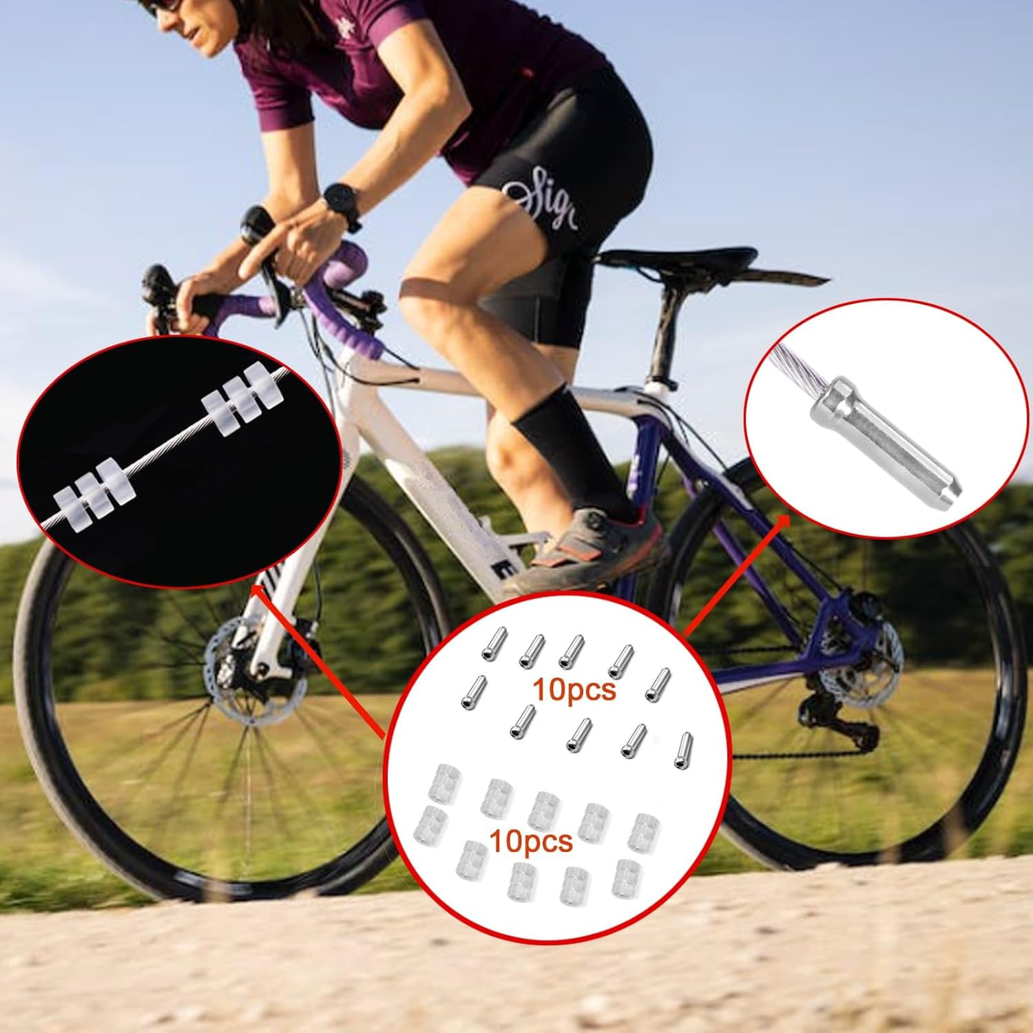 10PCS Bicycle Brake Cable, Bike Derailleur Shifter Cables,Front and Rear Brake L