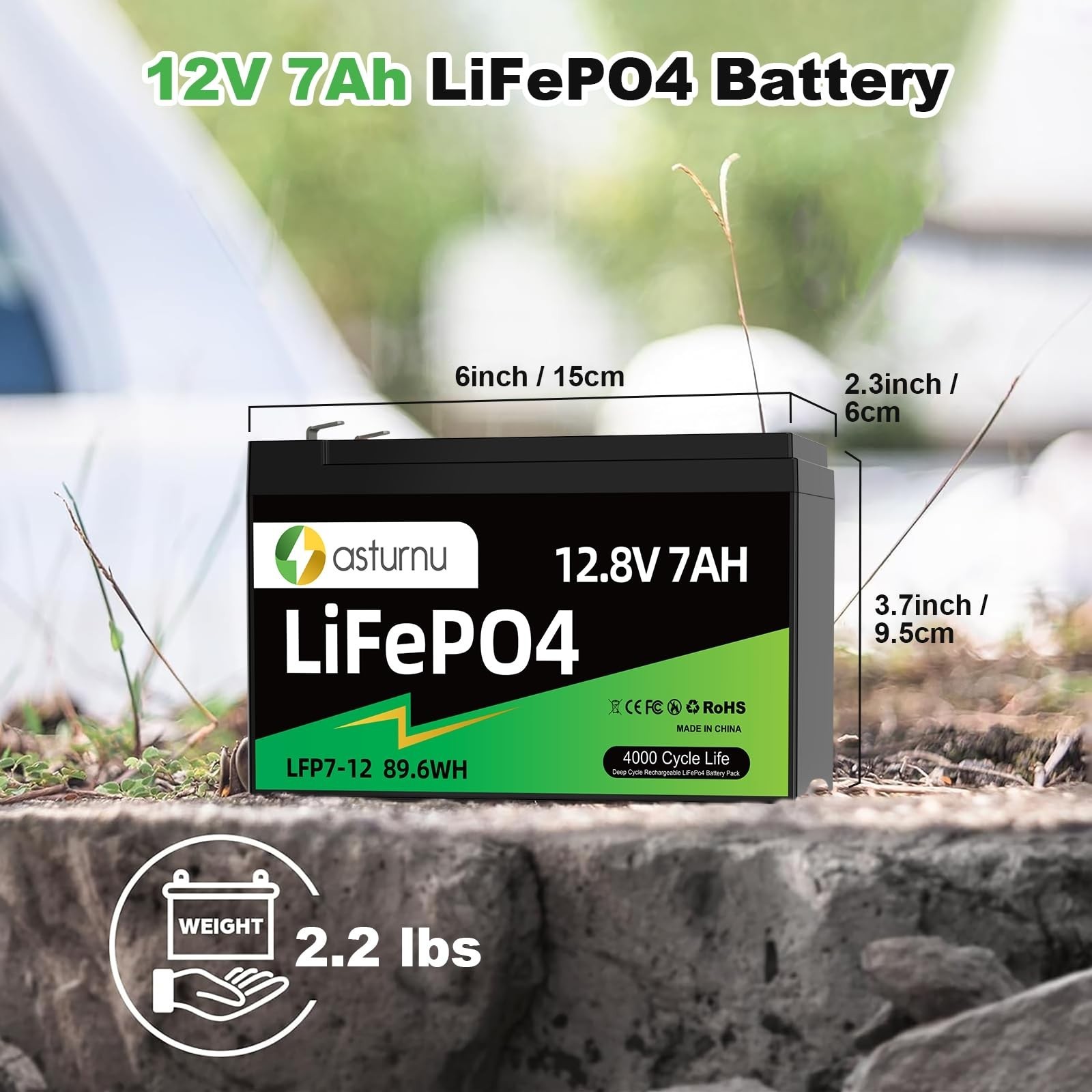 12V 7Ah(8Ah) Lithium LiFePO4 Battery (2 Packs), 4000+ Deep Cycle Lithium Iron…