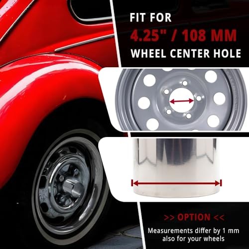 4 PCS 4.25 in Stainless Steel Wheel Center Caps for 4.49 in / 114 mm 2-Chrome