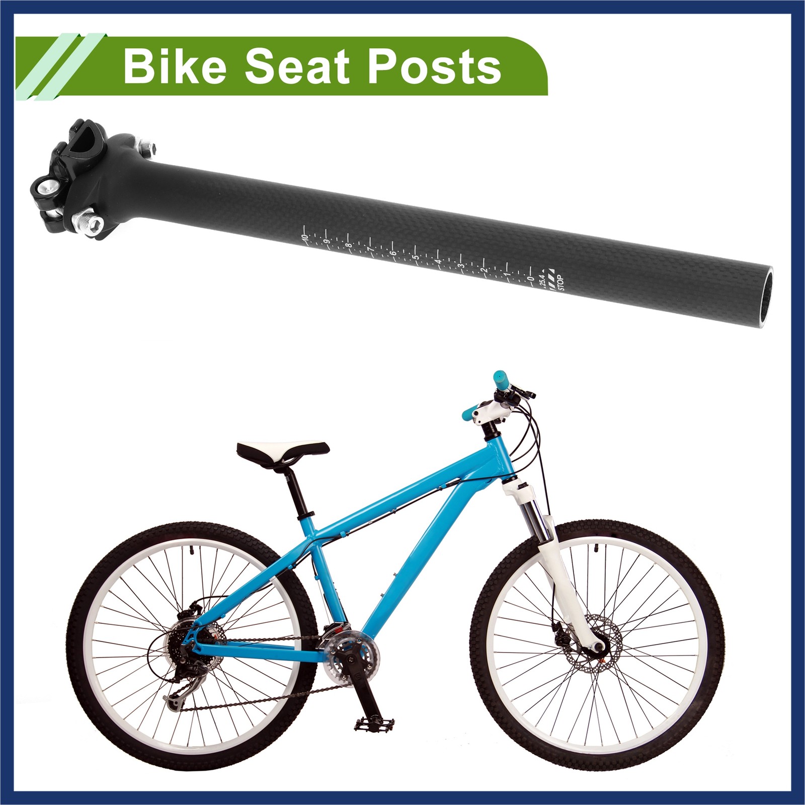 Bike Seat Posts 25.4x300mm Adjustable Angle Lightweight Matte Black