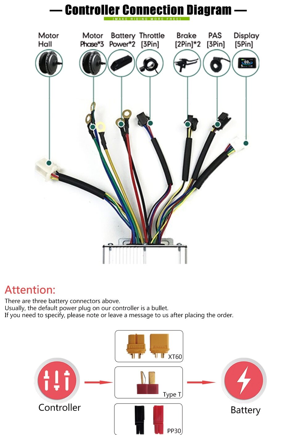 48V 2000W Ebike Rear Rotate Gearless Motor Conversion Kit 50A Controller Display