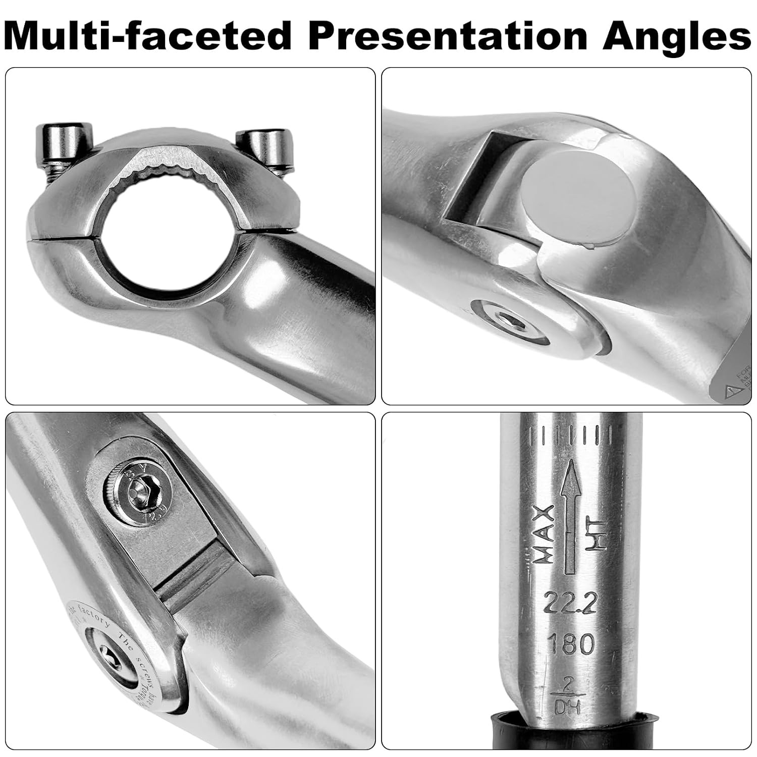 Silver Adjustable Bicycle Quill Stem 22.2/25.4mm 180mm 110mm Reach Silver