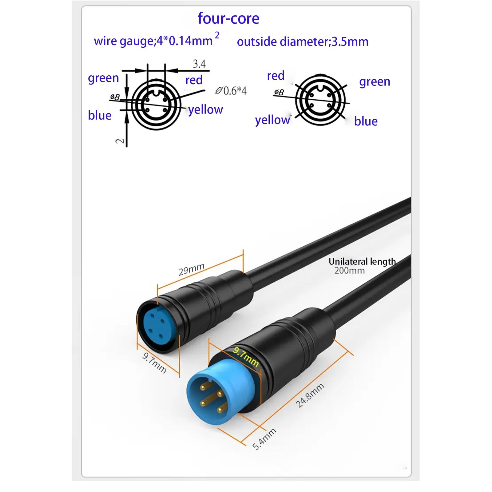 Julet Waterproof Cable Extension Connector 2 3 4 Pin Male Female Ebike