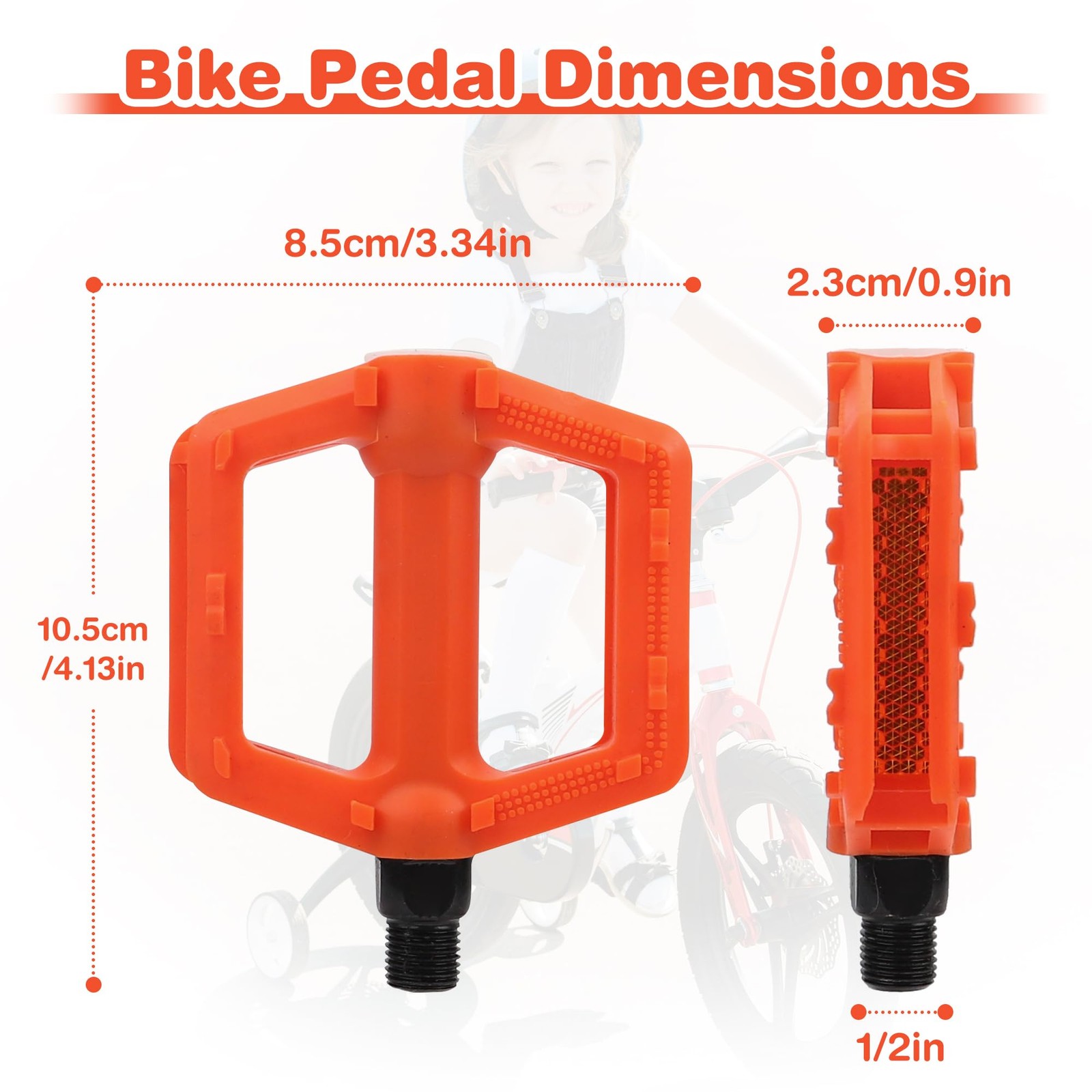 MEGHNA Kids Bike Pedal 1/2 inch Thread Universal Pedals Thread, Orange