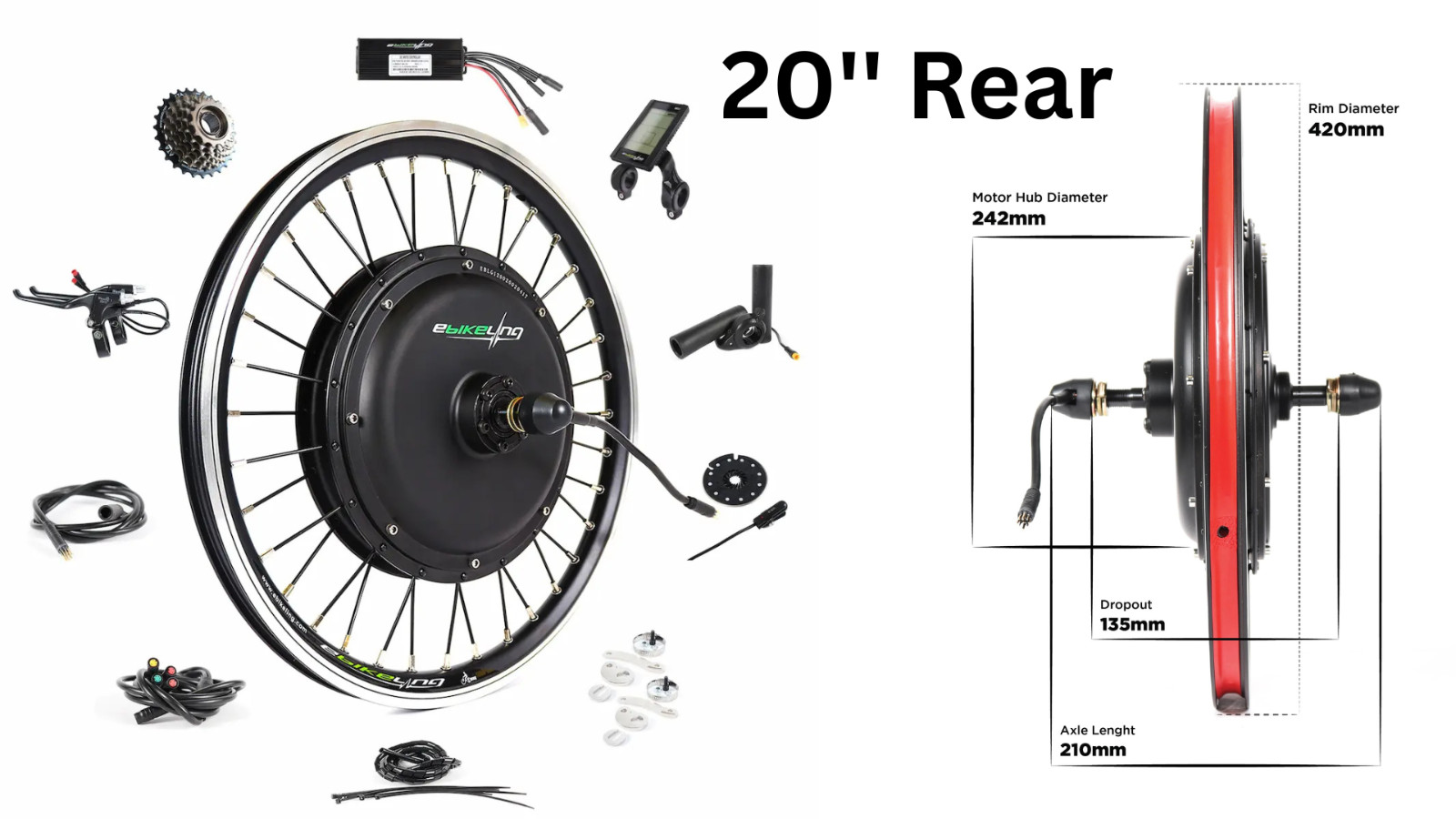 eBikeling Waterproof 48V 1200W Direct Drive Motor Electric Ebike Conversion Kit