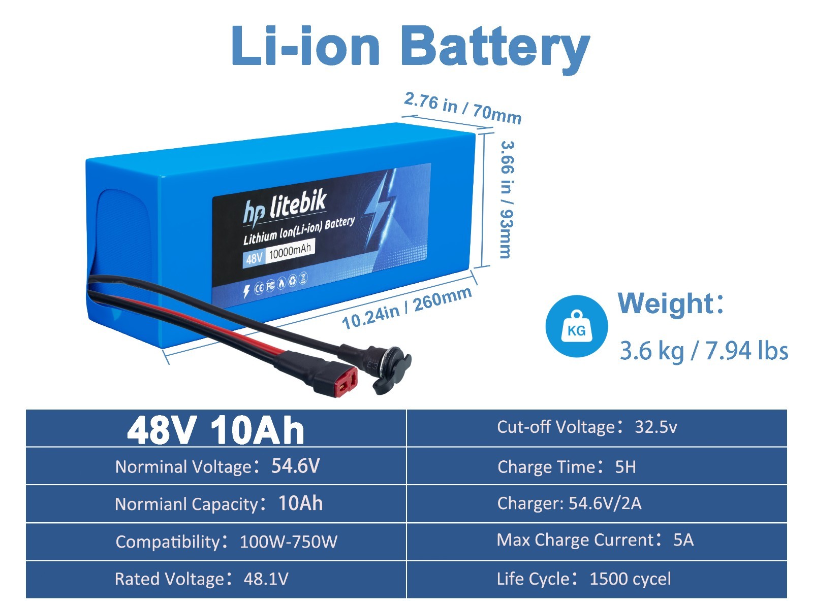 36V/48V electric bicycle Lithium Battery 8Ah/10Ah/14Ah/20Ah for ≤1200W Motors
