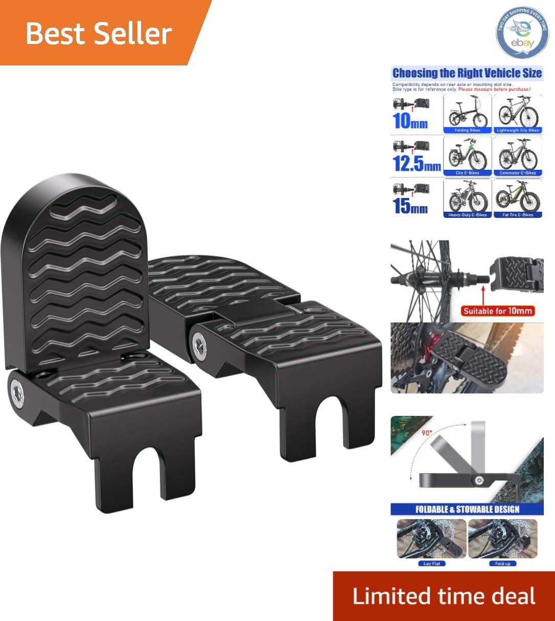 2PCS Aluminium Bike Rear Pedals – Non-Slip Foot Pegs for E-Bikes, Modern Design