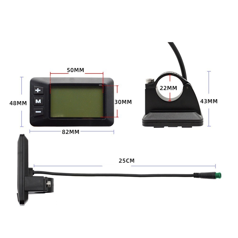 E Bike LCD Display DC 24V 36V 48V with Waterproof Cable and Clear Metrics New