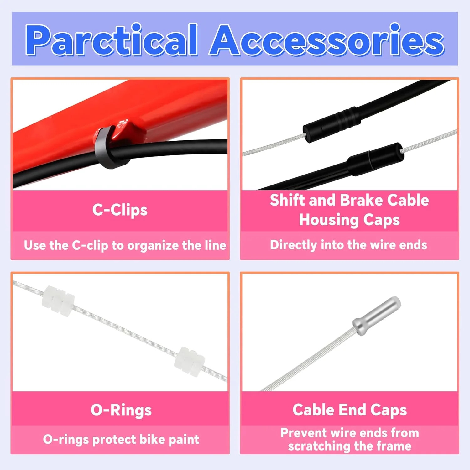 103Pcs Bike Brake Cable Kit with Stainless Steel Wire Cutter, Including Brake an