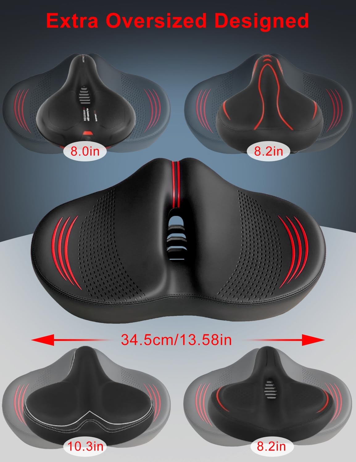 Noseless Oversized Bike Seat Replacement, NEW Comfortable Extra X-Large, Red