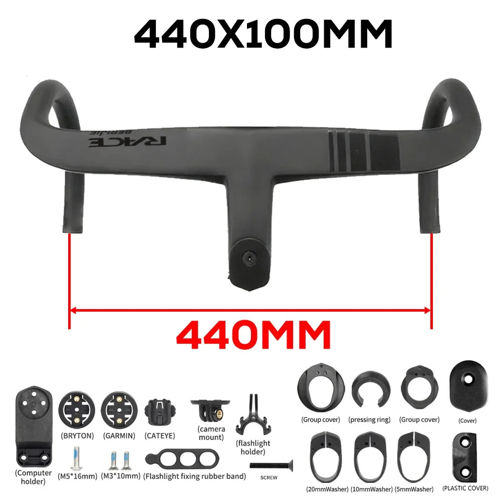 Road Bicycle Full Carbon Fiber Integrated Handlebar High Rigidity 380-440mm
