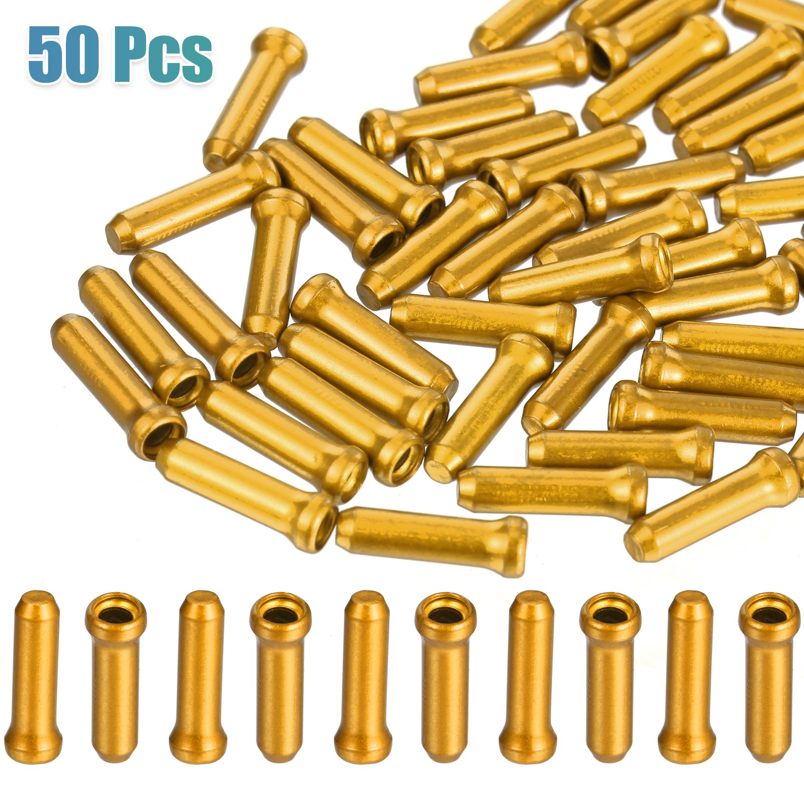 50pcs Bicycle Shifter Brake Gear Inner Cable Cap End Tips Crimps Gold Tone