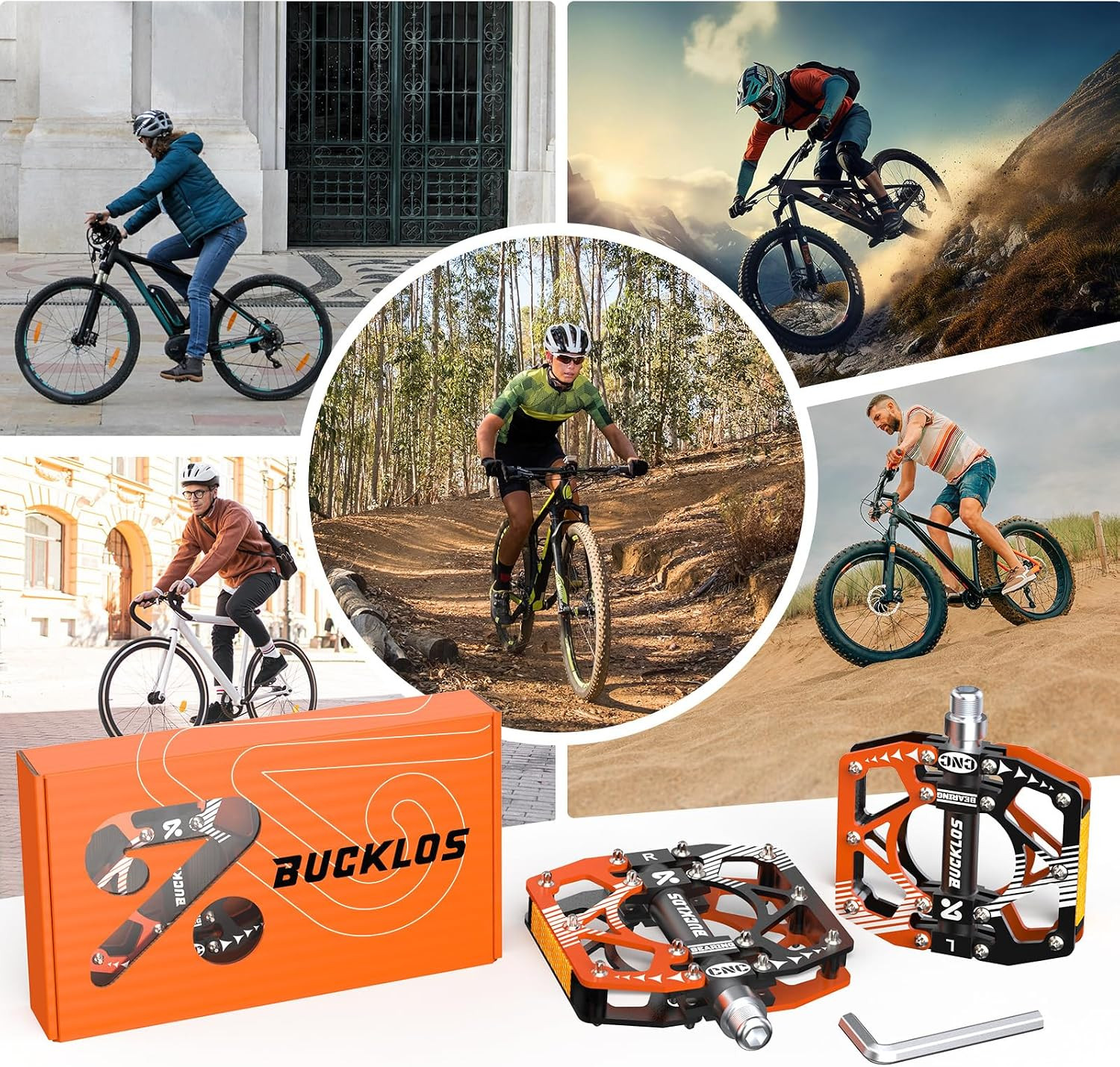MTB Bike Flat Pedals with Reflectors,Large Platform Mountain Non Slip CNC Alumin