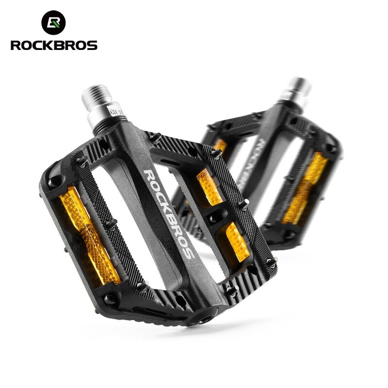 ROCKBROS MTB Bicycle Flat Pedals with Reflectors Nylon 9/16″Lightweight Platform