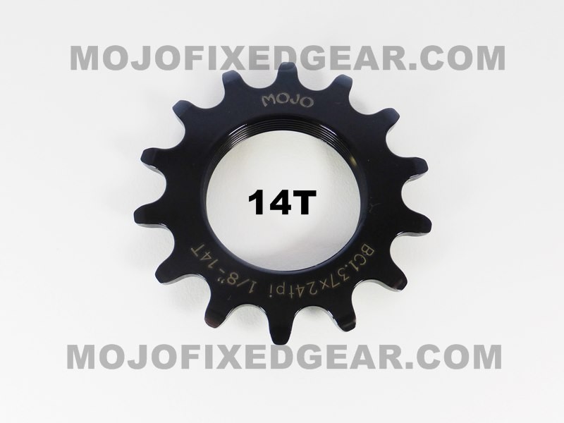 MOJO 14T FIXED GEAR COG – BLACK ANODIZED Cro-Mo TRACK 14 TOOTH 1/8 INCH CNC