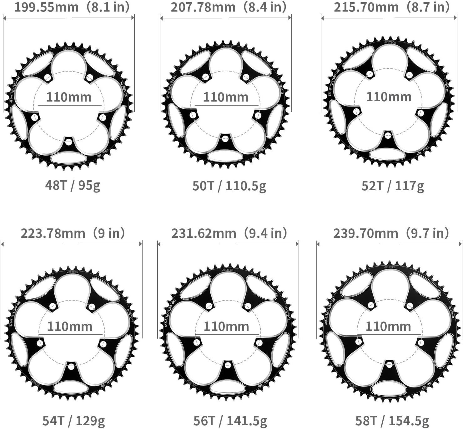 110 BCD Bike Chainring: 36T 38T 40T 42T 44T 46T 48T 50T 52T 54T 56T 58T Round Na