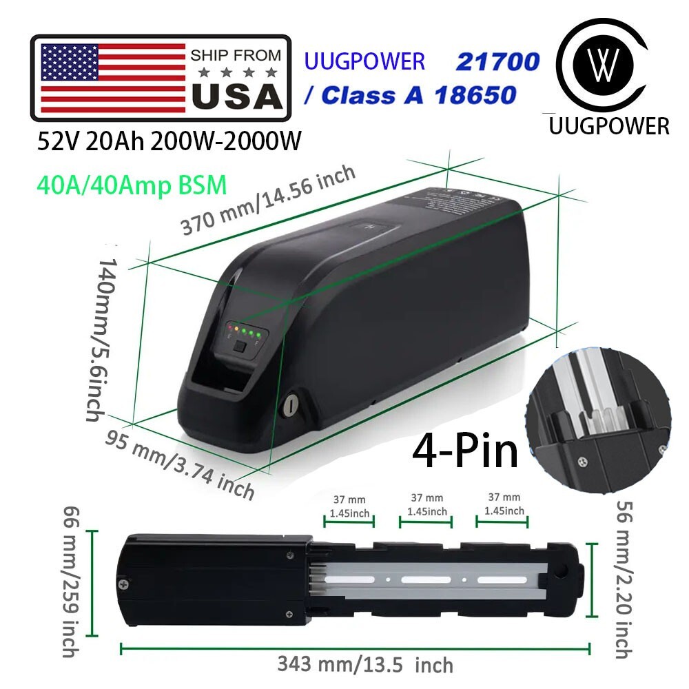 52V 20Ah Electric Bicycle Bike Lithium Ebike Battery 4-Pin For 200W-2000W Motor