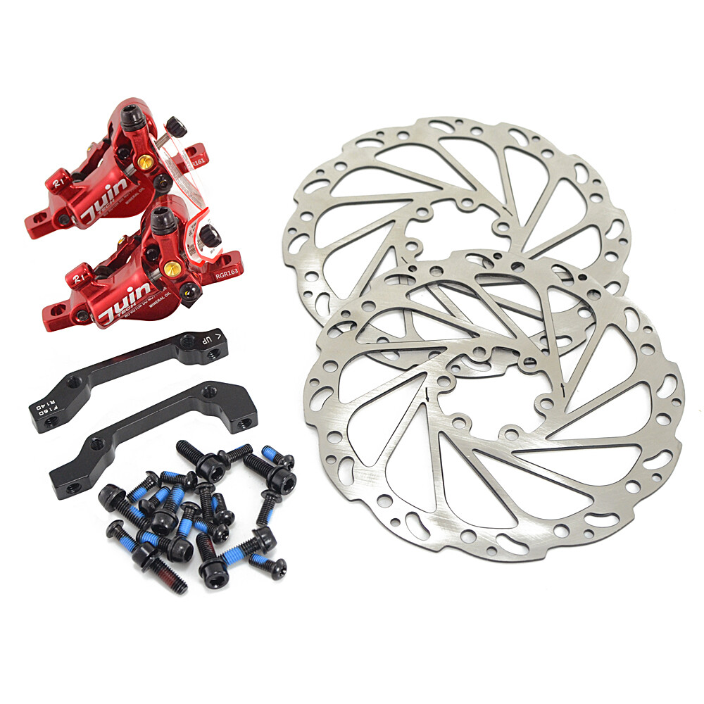 JUIN TECH R1 Hydraulic Road CX Disc Brake set 160mm w/ Rotor (Front+Rear) , Red