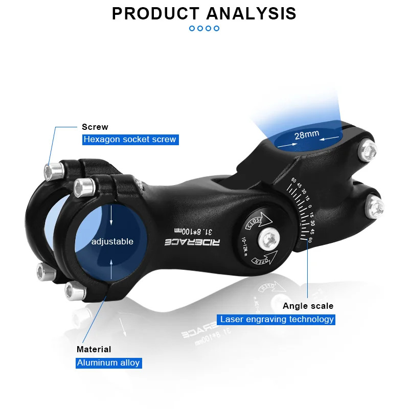 RIDERACE Adjustable Bicycle Stem for Road and Mountain Bikes MTB