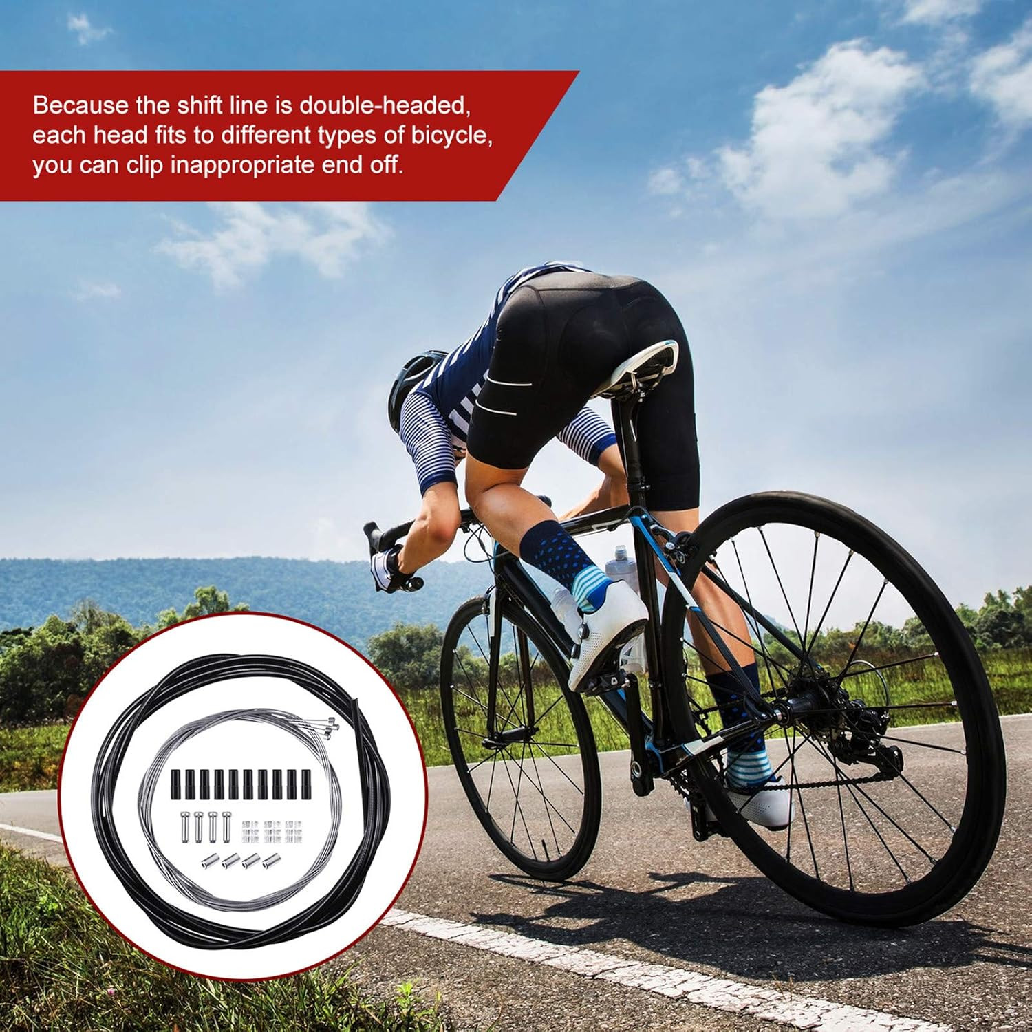 4 Pack Bike Gear Cable for Bicycles Universal Mountain Bicycle Shift Cable Kit R