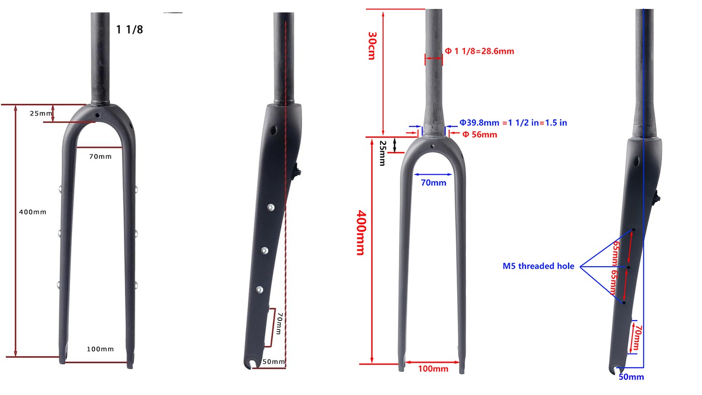 700C Carbon fiber bicycle Road Bike Gravel Fork 1 1/8 or 1 1/2 tapered Disc QR
