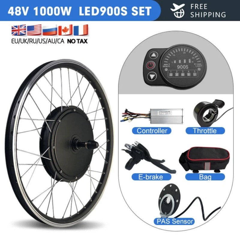 48V 1000W MTB E-Bike Conversion Kit Brushless Gearless Rear Rotate Hub Motor